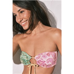 Top bikini bandeau estampado multicolor
