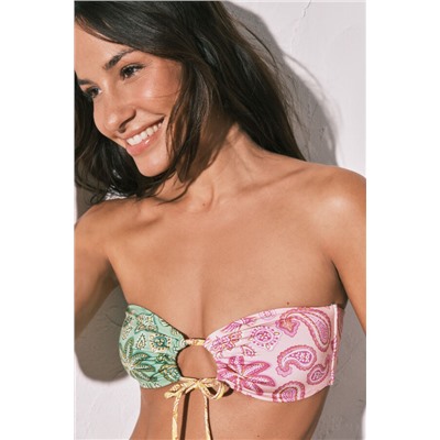 Top bikini bandeau estampado multicolor