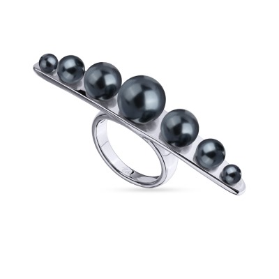 Кольцо Просекко (Майорка 4-10мм темно-серая; покрытие родий), Есть комплект