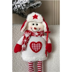 Игрушка новогодняя с выдвижными ногами Снеговик с лыжными палками красный