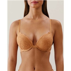 Sujetador ultra push-up de encaje marrón claro