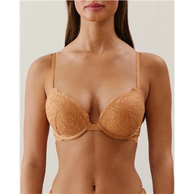 Sujetador ultra push-up de encaje marrón claro