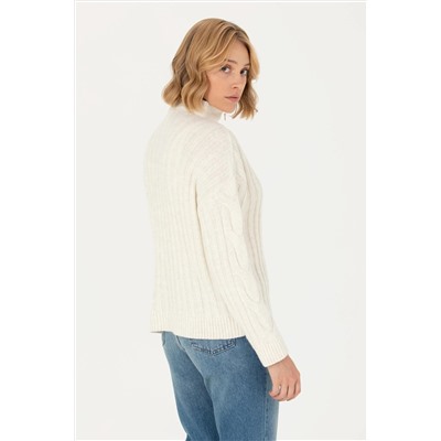 Kadın Krem V - Yaka Kazak