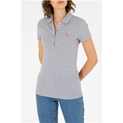 Kadın Gri Melanj Basic Polo Yaka Tişört