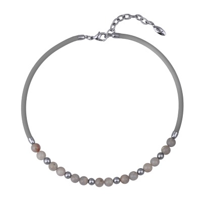 Колье Терра (опал, каучук серый; покрытие родий 45-50см), Есть комплект