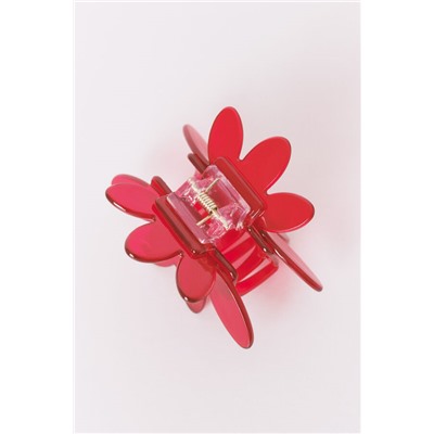 Pinza flor roja transparente