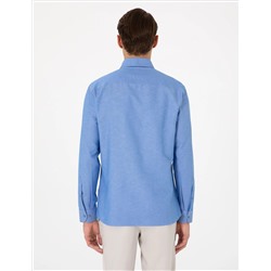 Mavi Oxford Slim Fit Kolay Ütülenebilir Gömlek