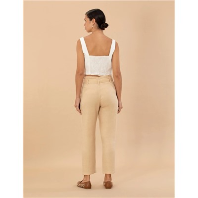 Bej Carrot Fit Keten Pantolon