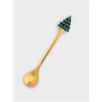 Кружка, 470 мл, с ложкой, керамика D/сталь, красная, Елка/Лошадка-качалка, Bright horse