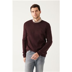 Bordo Bisiklet Yaka Önü Dokulu Regular Fit Triko Kazak