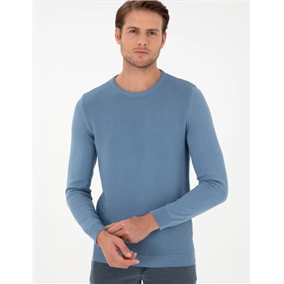 Koyu Mavi Slim Fit Bisiklet Yaka Triko Kazak