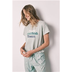 Pijama largo verde manga corta algodón estampado bandana