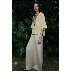 CROPPED LINEN BLEND SHIRT