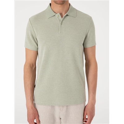 Haki Slim Fit Örme Dokulu Polo Yaka Tişört
