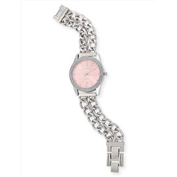 LADIES CLASSIC SILVER AND PINK BRACELET WATCH