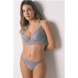 Tanga tira encaje gris brillos