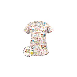 UA Lucky Elephants White Print Scrub Top