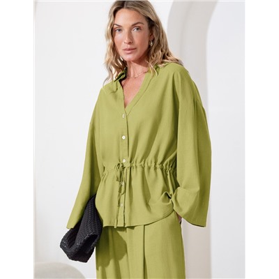 Свободная блузка с кулиской на талии изо льна с вискозой