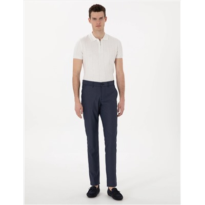 Lacivert Slim Fit Beli Lastikli Kanvas Pantolon