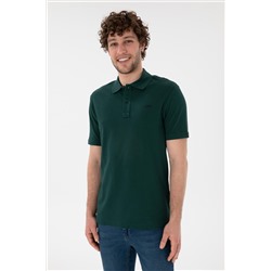 Erkek Regular Fit Polo Yaka Koyu Yeşil Basic Tişört