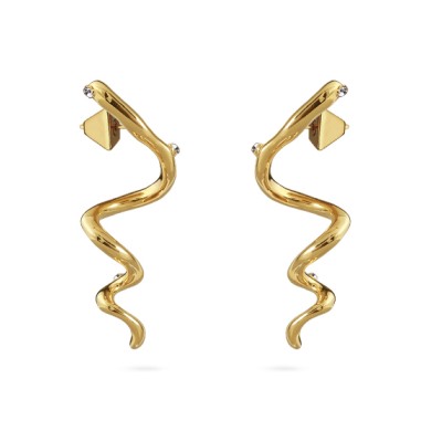 Серьги Локон 4.5см (кристаллы SW белые; покрытие золото), Есть комплект