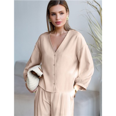 Укороченная блузка с V вырезом из плотного лиоцелла