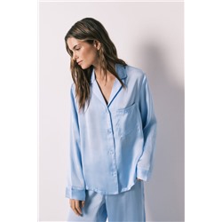 Pijama camisero largo satén azul