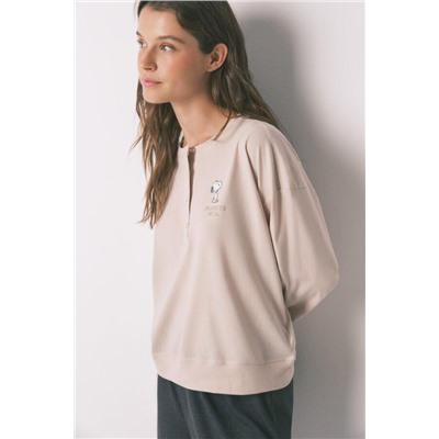 Pijama largo 100% algodón beige Snoopy