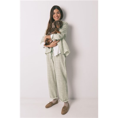 Pijama camisero largo 100% algodón estampado cuadros