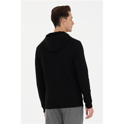 Erkek Siyah Kapüşonlu Basic Sweatshirt