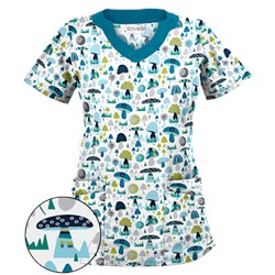 UA Mushroom Pickens Amazing Aqua Print Scrub Top