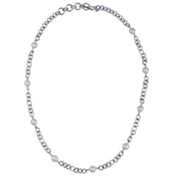 Колье Симбиоз (Майорка голубая 12мм; покрытие родий) 77-90см, Есть комплект