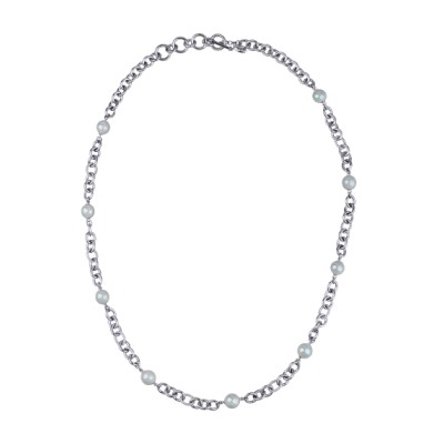 Колье Симбиоз (Майорка голубая 12мм; покрытие родий) 77-90см, Есть комплект