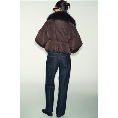 PUFFER BOMBER JACKET WITH FAUX FUR LAPEL