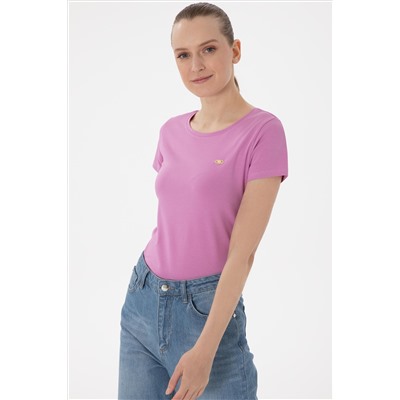 Kadın Pembe Bisiklet Yaka Basic Tişört