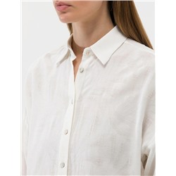Ekru Keten Karışımlı Oversize Gömlek