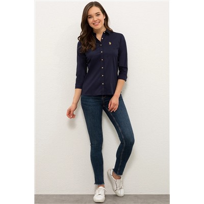 Kadın Lacivert Uzun Kollu Basic Gömlek