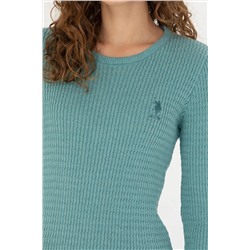 Kadın Mint Bisiklet Yaka Basic Kazak