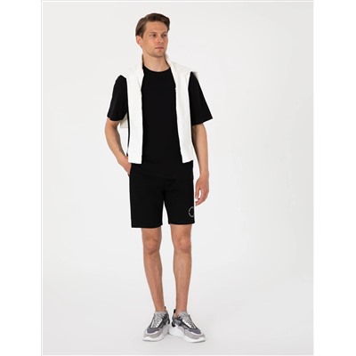 Siyah Regular Fit Örme Şort