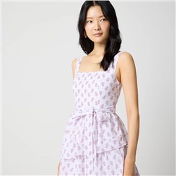 Sleeveless belted tiered midi dress