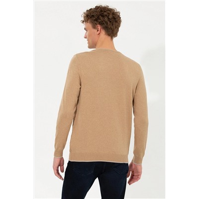 Erkek Camel Melanj Bisiklet Yaka Triko Kazak