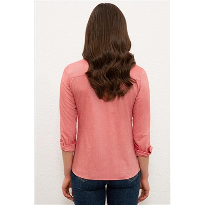 Kadın Kırmızı Uzun Kollu Basic Gömlek