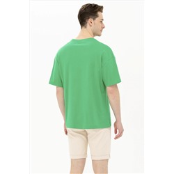 Erkek Yeşil Oversize Bisiklet Yaka Tişört