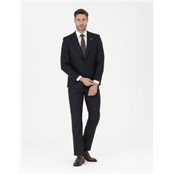 Lacivert Slim Fit Çizgili Takım Elbise