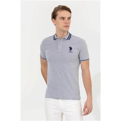 Erkek Gri Melanj Basic Polo Yaka Tişört