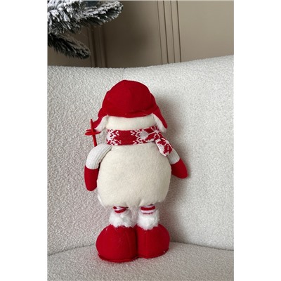 Игрушка новогодняя с выдвижными ногами Снеговик с лыжными палками красный