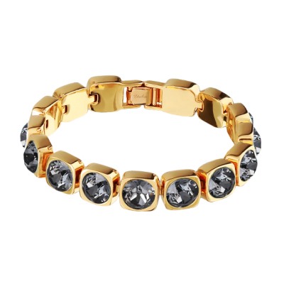 Браслет Теннис (кристаллы SW темно-серые 8мм; золото) 17-19см, Есть комплект