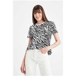Defacto Regular Fit Bisiklet Yaka zebra Desenli Kısa Kollu %100 Pamuk Tişört U1778AZ22SM