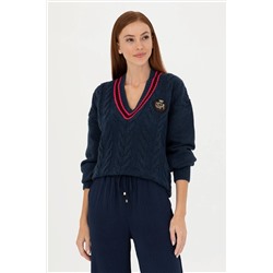 Kadın Lacivert V- Yaka Kazak