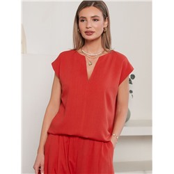 Свободный топ с V-вырезом и цельнокроеным коротким рукавом изо льна с вискозой